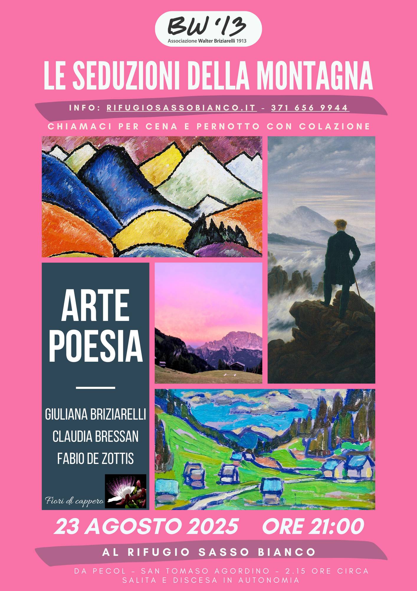 Locandina dello spettacolo Le Seduzioni della Montagna della compagnia Fiori di Cappero a Cima Sappada